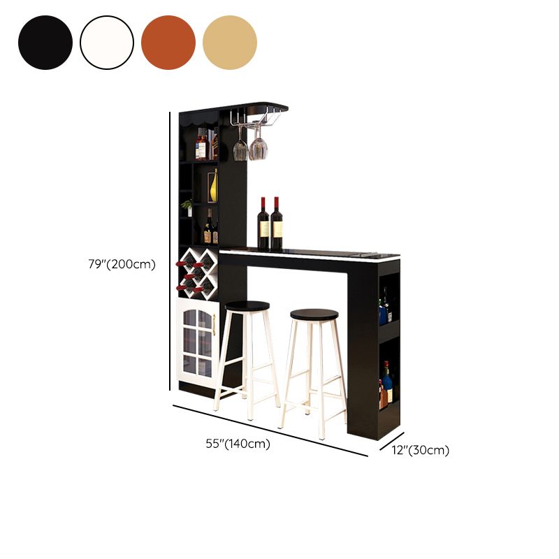 Ensemble de pub en bois intérieur rectangulaire à 3 pièces avec table de table en verre