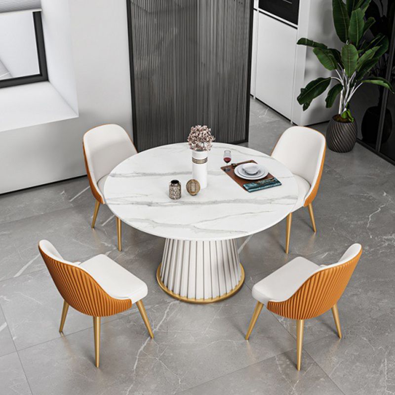 Table à manger ronde contemporaine, plateau en pierre frittée blanche, guéridon pour la maison