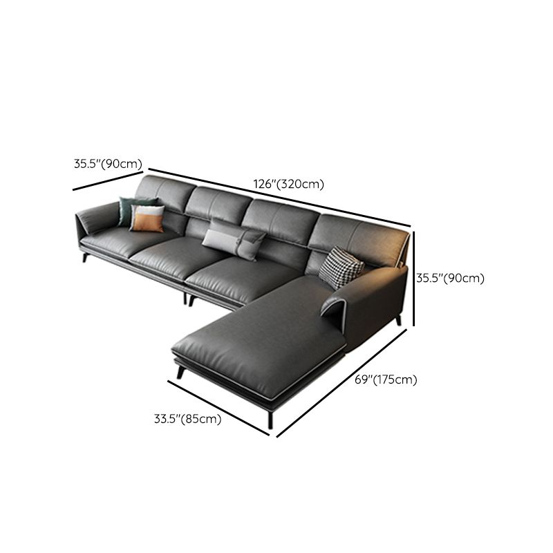 35"H Contemporary Sectional Sofa Leather Grey Stationary Sectionals Clearhalo 'furn' 'furn_sectionals' 'Furniture' 'Living Room Furniture' 'Sectionals' 1200x1200_d8ed4810-d118-4b4e-ae98-cecefd24cd2c