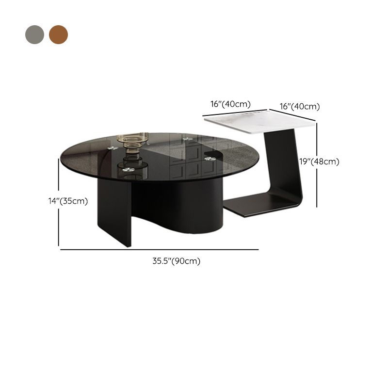 Contemporary Glass Top Round Coffee Table Abstract Cocktail Table