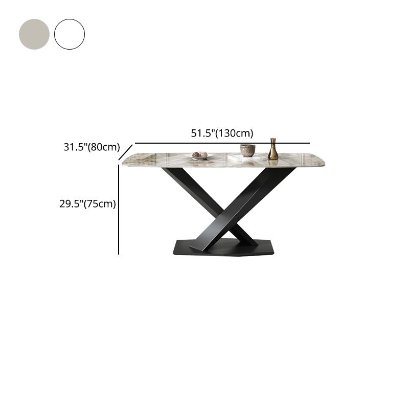 Modern Pedestal Casual Dining Table Stone Top Black Frame Dining Site Table