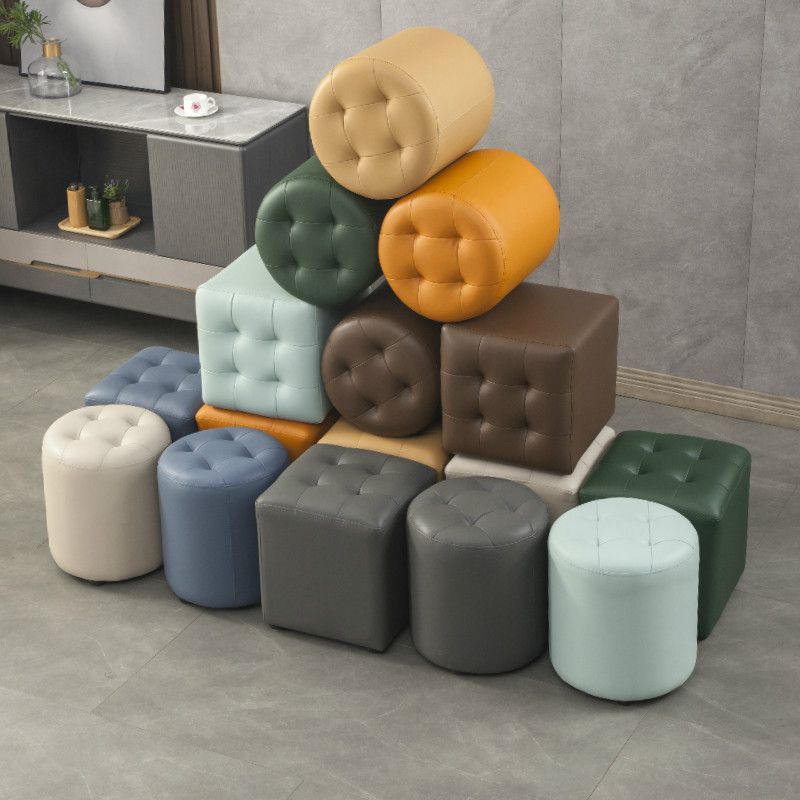 Pouf contemporain vert foncé pure couleur ronde cuir intérieur pouf