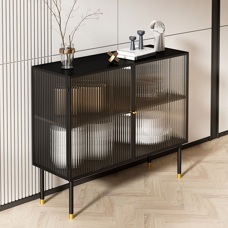 Glam Style Kitchen Buffet Server Glass 2 Door 39.5"L Metal Frame Dining Server Clearhalo 'buffet_sideboard' 'Buffets & Sideboards' 'furn' 'furn_buffet_sideboard' 'Furniture' 'Kitchen & Dining Furniture' 1200x1200_d8fab1a1-eb4e-4a25-a95e-2b2ea7bb58ac