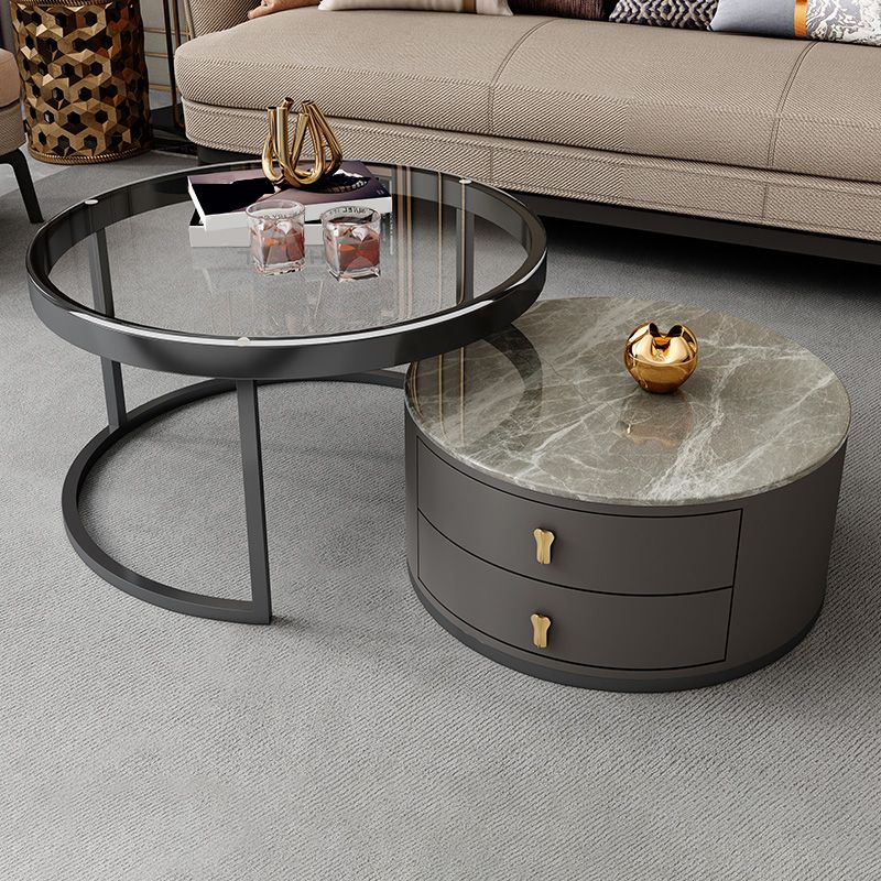 Modern Coffee Cocktail Table Round Nesting Coffee Table Set with Drawer Clearhalo 'Coffee & Accent Tables' 'Coffee Tables' 'coffee_tables' 'furn' 'furn_coffee_tables' 'Furniture' 'Living Room Furniture' 1200x1200_d8fe5e98-aa38-40e0-b7d8-2ab0c55cdeef