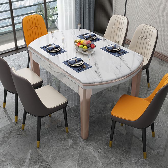 Simplicity Style Dining Site Table Faux Marble Furniture with Drop-Leaf Clearhalo 'Dining Tables & Seating' 'Dining Tables' 'dining_table' 'furn' 'furn_dining_table' 'Furniture' 'Kitchen & Dining Furniture' 1200x1200_d9039dd0-6ca7-4c8e-acb8-9b5a11476b32
