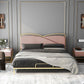 Luxurious Standard Bed in Gold Upholstered Low Profile Metal Bed
