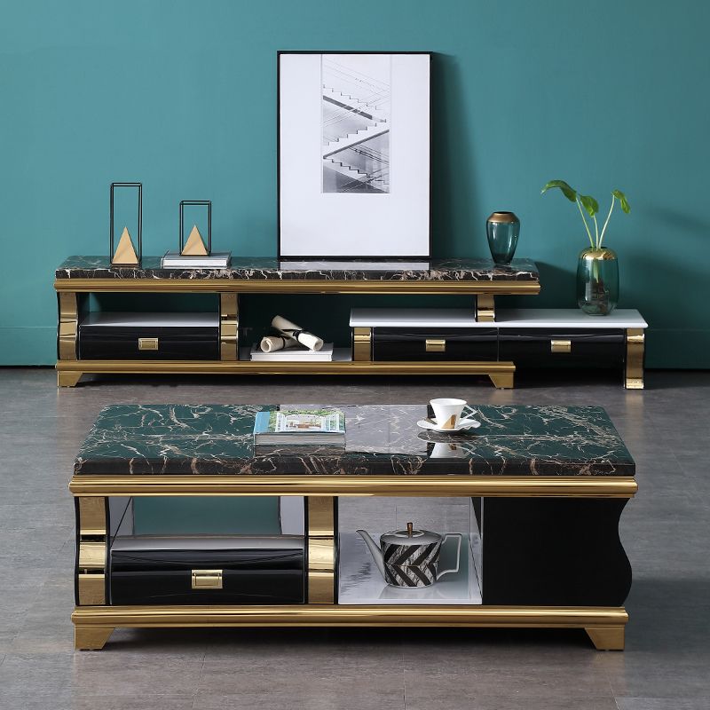 Glam TV Media Stand Open Storage Stand Console with 3 Drawers Clearhalo 'furn' 'furn_tv_stands_entertainment_centers' 'Furniture' 'Living Room Furniture' 'TV Stands & Entertainment Centers' 'TV Stands & Media Storage Furniture' 'tv_stands_entertainment_centers' 1200x1200_d90a6bc4-7271-4f74-b0f8-06878daefb12
