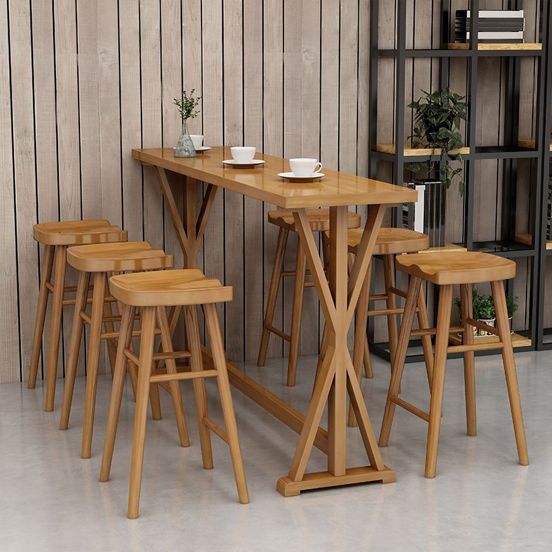 Contemporary Solid Wood Bar Stool Table Rectangle Bar Table in Brown for Indoor Clearhalo 'Bar Furniture' 'Bar Tables' 'bar_tables' 'furn' 'furn_bar_tables' 'Furniture' 'Kitchen & Dining Furniture' 1200x1200_d90eea84-74b8-48e3-8f68-170781503386