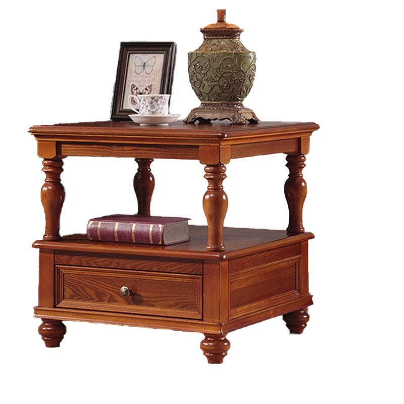 23.6" Tall Square Wood Top Side Table Brown 4 Legs End Table with Storage Clearhalo 'Coffee & Accent Tables' 'End & Side Tables' 'end_side_tables' 'furn' 'furn_end_side_tables' 'Furniture' 'Living Room Furniture' 1200x1200_d90f3585-1d8c-4946-919f-d68ae5ffad1e