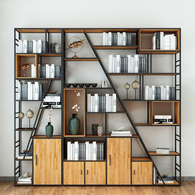 Metal and Wooden Shelf Bookcase with Doors Modern Bookshelf for Office Clearhalo 'Bookcases' 'furn' 'furn_bookcases' 'Furniture' 'furniture_bookcases' 'Office Furniture' 1200x1200_d91296b1-501e-44ee-b011-4607e6283703