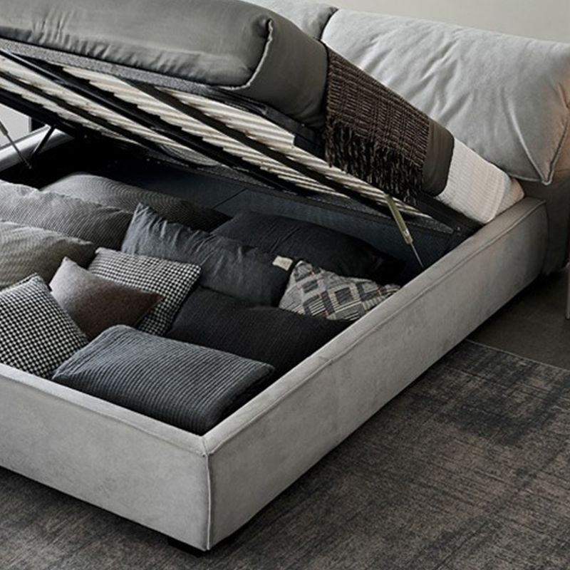 Contemporary Genuine Leather Bed Frame Standard Bed with Upholstered Headboard