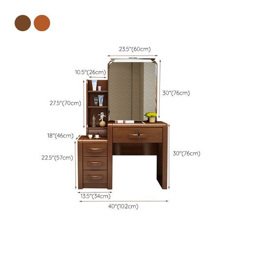 Traditional Solid Wood Make-up Vanity with Mirror and Stool,6 Drawers Clearhalo 'Bedroom Furniture' 'furn' 'furn_makeup_vanities' 'Furniture' 'Makeup Vanities' 'makeup_vanities' 1200x1200_d9173d2a-55bf-4bdf-a5f4-d0c33fa9c826