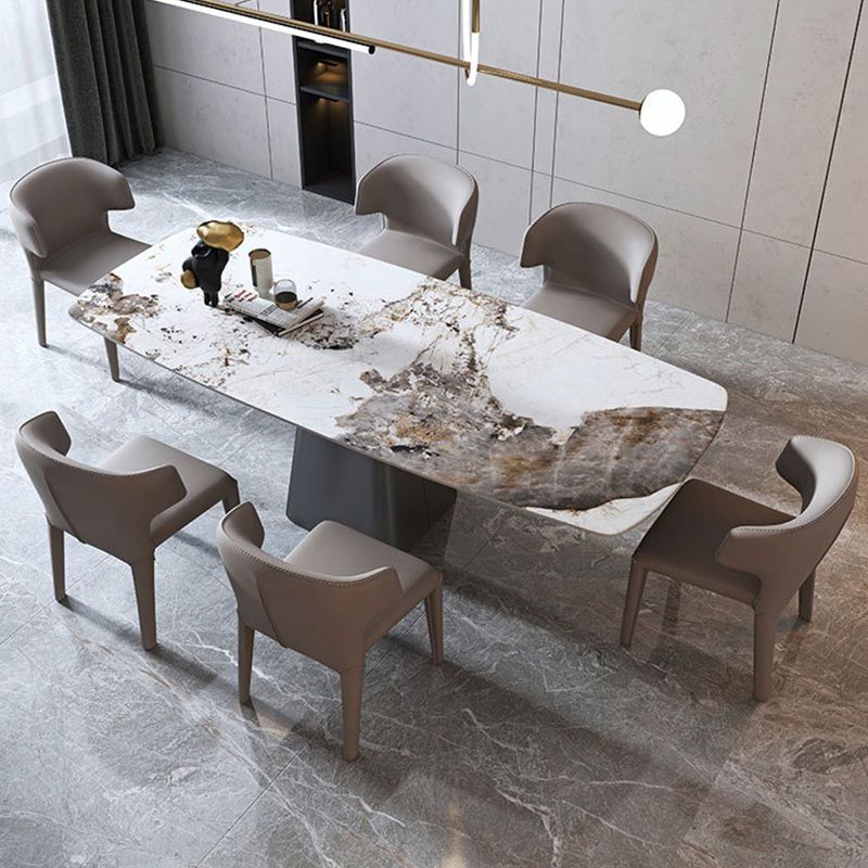 Rectangle Stone Dining Table Contemporary Dining Table with Pedestal Base Clearhalo 'Dining Tables & Seating' 'Dining Tables' 'dining_table' 'furn' 'furn_dining_table' 'Furniture' 'furniture_dining_table' 'Kitchen & Dining Furniture' 'kitchen' 'kitchen_dining_table' 1200x1200_d91a0986-e4e5-4de6-9753-ef66cabf1ae7
