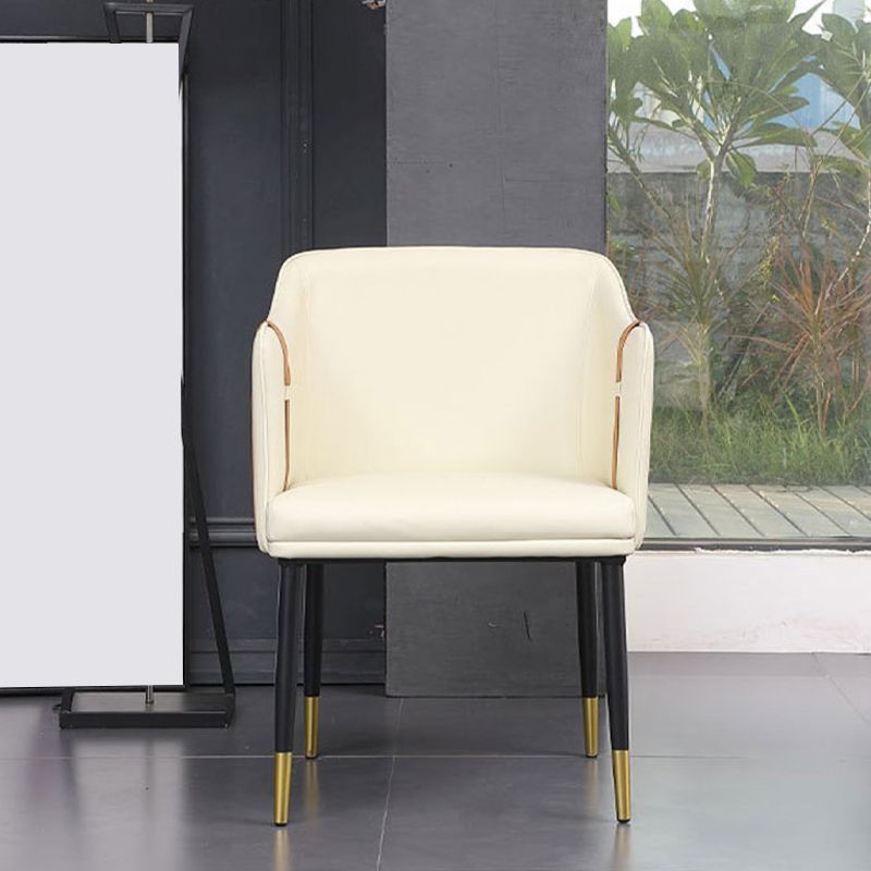 Glam Upholstered Arm Chair Faux Leather and Metal Dining Accent Chair Clearhalo 'Dining Chairs' 'Dining Tables & Seating' 'dining_chair' 'furn' 'furn_dining_chair' 'Furniture' 'Kitchen & Dining Furniture' 1200x1200_d91a6564-1645-4ac7-b7b9-23ad2d4025ba