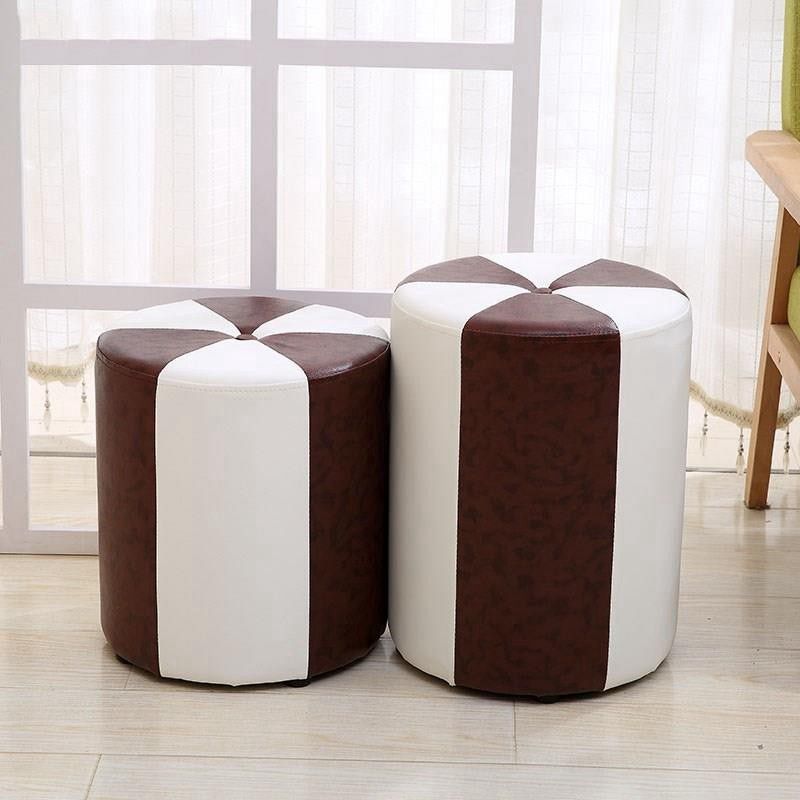 Modern Ottoman Faux Leather Upholstered Stripe Printed Cylinder Shape Ottoman Clearhalo 'furn' 'furn_ottomans_poufs' 'Furniture' 'Living Room Furniture' 'Ottomans & Poufs' 'ottomans_poufs' 1200x1200_d92026b0-7932-42be-981c-6db6d786414f