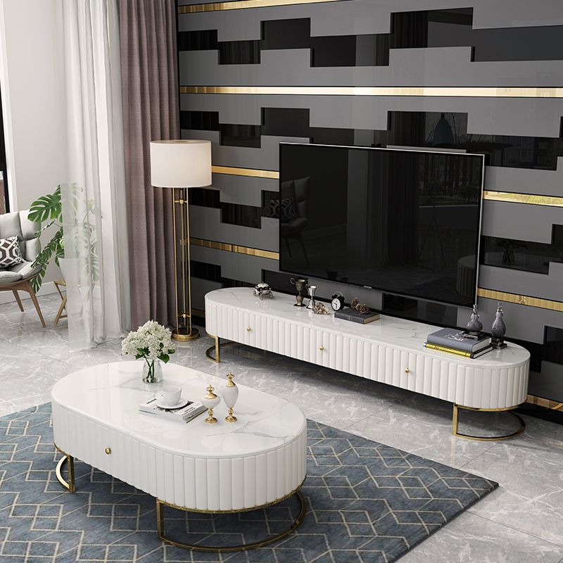 Oval Shape Coffee Desk Luxury Sintered Stone Top with Drawer