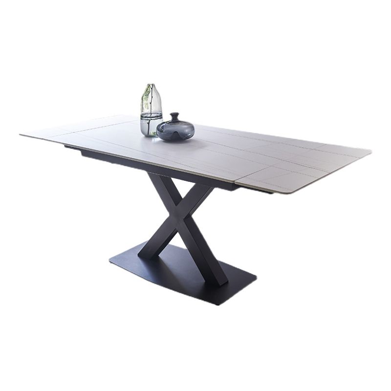 Contemporary Rectangle Dining Room Table Sintered Stone Table with Black Pedestal Base Clearhalo ' dining_table' 'Dining Tables & Seating' 'Dining Tables' 'furn' 'furn_dining_table' 'Furniture' 'furniture_dining_table' 'Kitchen & Dining Furniture' 'kitchen&dining_furn' 'kitchen' 'kitchen_dining_table' 1200x1200_d928d32b-8dc7-493a-8e3e-8f29dd617a94