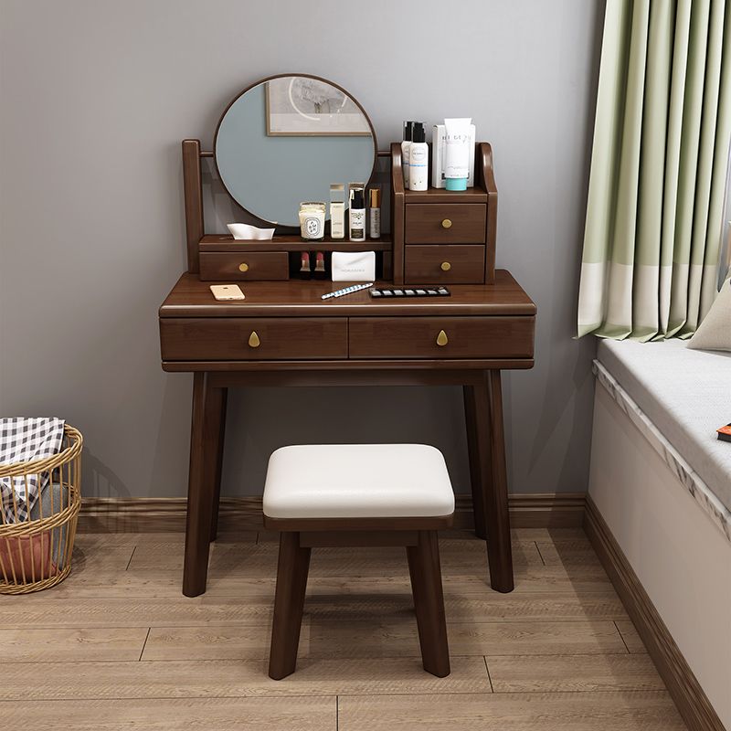 Scandinavian Solid Wood Table Makeup Vanity with Mirror and Drawers