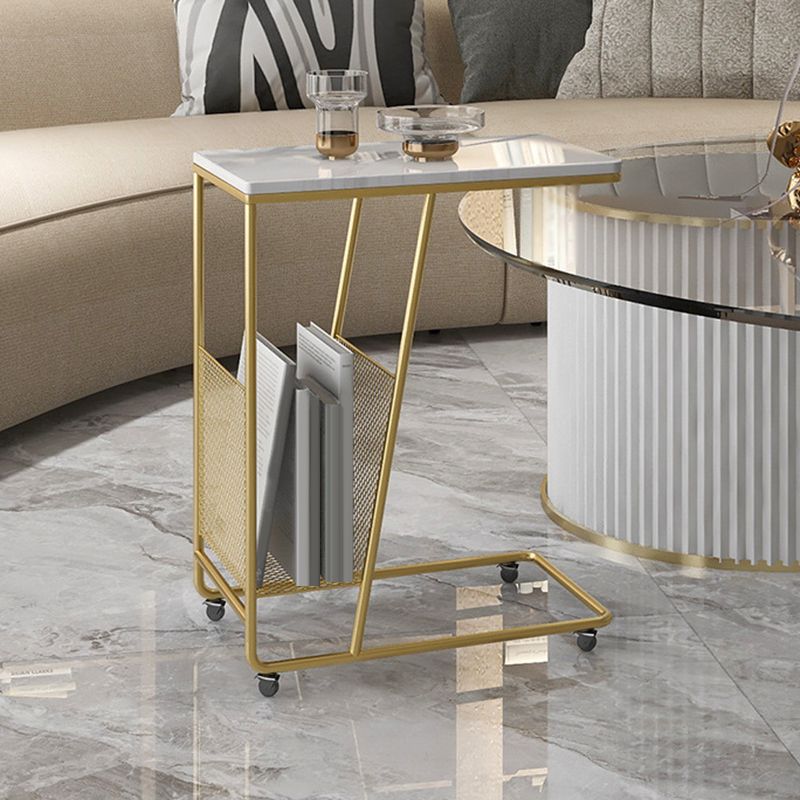 Marble and Metal 23 - Inch Side Table Wheeled Sofa Side Accent Table Clearhalo 'Coffee & Accent Tables' 'End & Side Tables' 'end_side_table' 'end_side_tables' 'furn' 'furn_end_side_tables' 'Furniture' 'furniture_end_side_table' 'Living Room Furniture' 1200x1200_d92af668-647a-4b97-b8c5-a96937bb7ddc