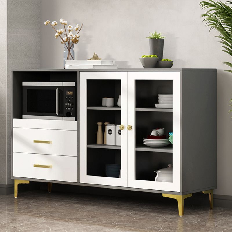 Engineered Wood Glam Buffet Stand Glass Doors Adjustable Shelving Sideboard Cabinet Clearhalo 'buffet_sideboard' 'Buffets & Sideboards' 'Furniture' 'furniture_buffet_sideboard' 'Kitchen & Dining Furniture' 1200x1200_d92c50d0-17fb-438a-8188-f781ac946afe