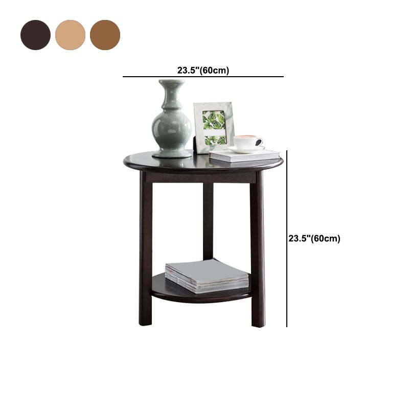 Nordic Style 3 Legs Base Design Round Solid Wood Table with Storage Shelf Side Table