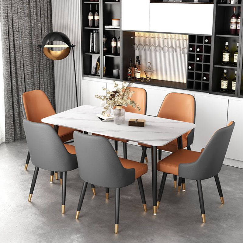 Glam Metal Dining Armless Chairs PU Leather Dining Parsons Chairs for Restaurant Clearhalo ' kitchen&dining_furn' 'Dining Chairs' 'Dining Tables & Seating' 'dining_chair' 'furn' 'furn_dining_chair' 'Furniture' 'furniture_dining_chair' 'Kitchen & Dining Furniture' 'kitchen' 1200x1200_d935661e-5158-425c-9136-fe0b537727a1