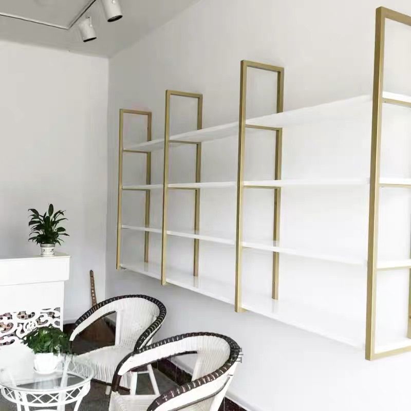 Libreria di libreria industriale a muro di scaffale in legno rettangolo