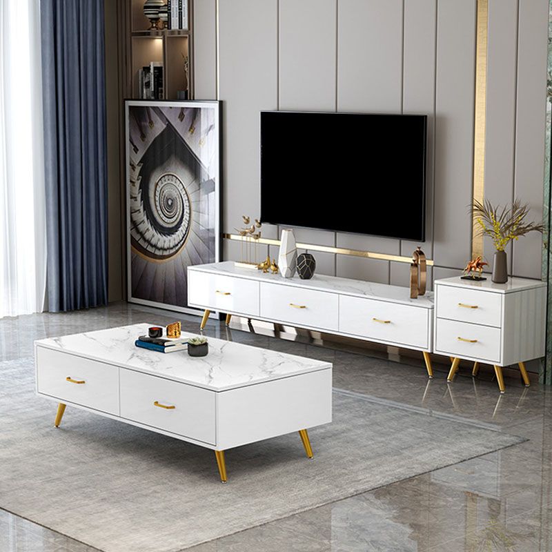 Modern TV Media Stand with Gold Metal Legs Stone Top Media Console with Drawers Clearhalo 'furn' 'furn_tv_stands_entertainment_centers' 'Furniture' 'Living Room Furniture' 'TV Stands & Entertainment Centers' 'TV Stands & Media Storage Furniture' 'tv_stands_entertainment_centers' 1200x1200_d93b20cd-7d3b-41f8-b97e-50e2c6a34c43