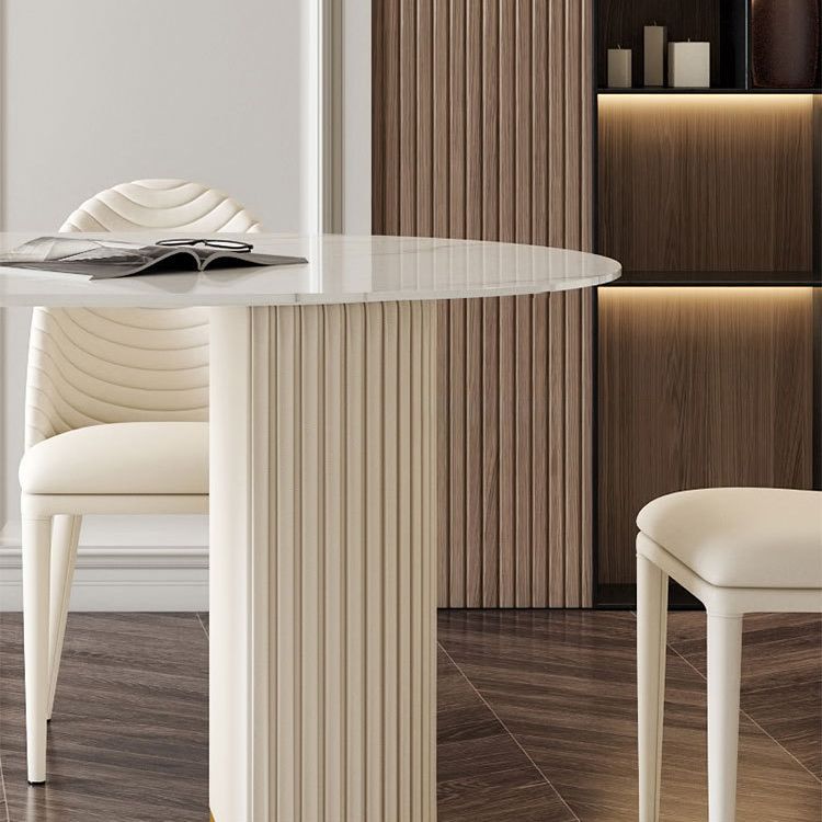 キッチン用のホワイトオーバルストーンダイニングテーブルダブルペデスタル家具