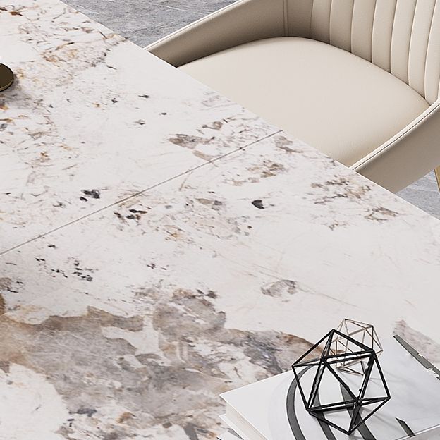 Modern Style Sintered Stone Dining Room Set with White Rectangle Shape Table and Gold Trestle Base Clearhalo 'Dining Room Sets' 'Dining Tables & Seating' 'dining_room_set' 'furn' 'furn_dining_room_set' 'Furniture' 'furniture_dining_room_set' 'Kitchen & Dining Furniture' 'kitchen&dining_furn' 'kitchen' 1200x1200_d93d4897-796a-4f6a-ba40-0ddd77dbc020