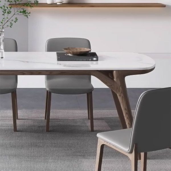 Table à manger contemporaine en pierre et table de salle à manger en bois pour salle à manger