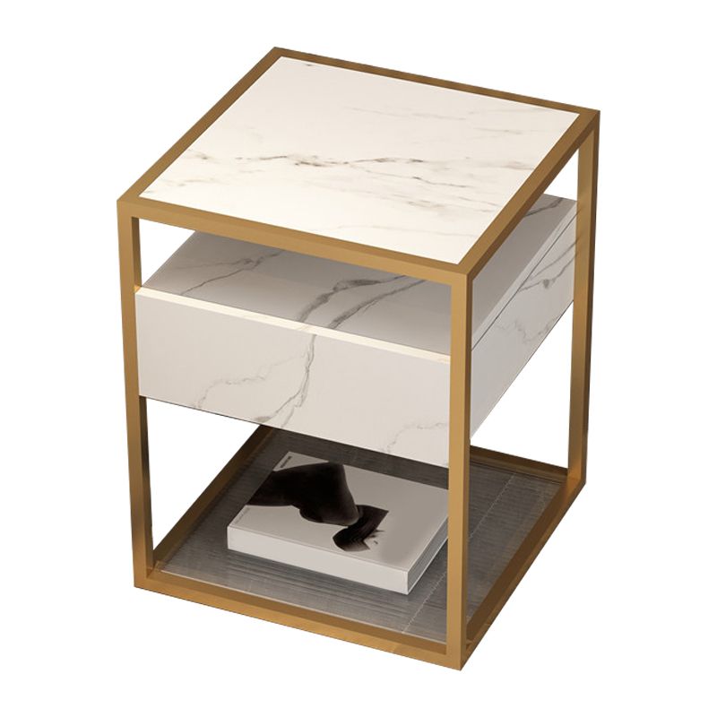 Tableau supérieur en verre carré / pierre 21.26 "Table d'appoint à 1 tirage de haut avec étagère de rangement