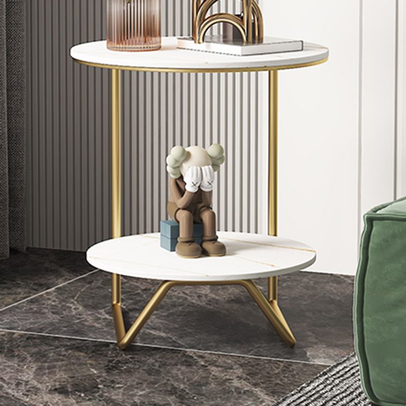 Modern Metal C Side Table Round Slate Side End Table with Shelf