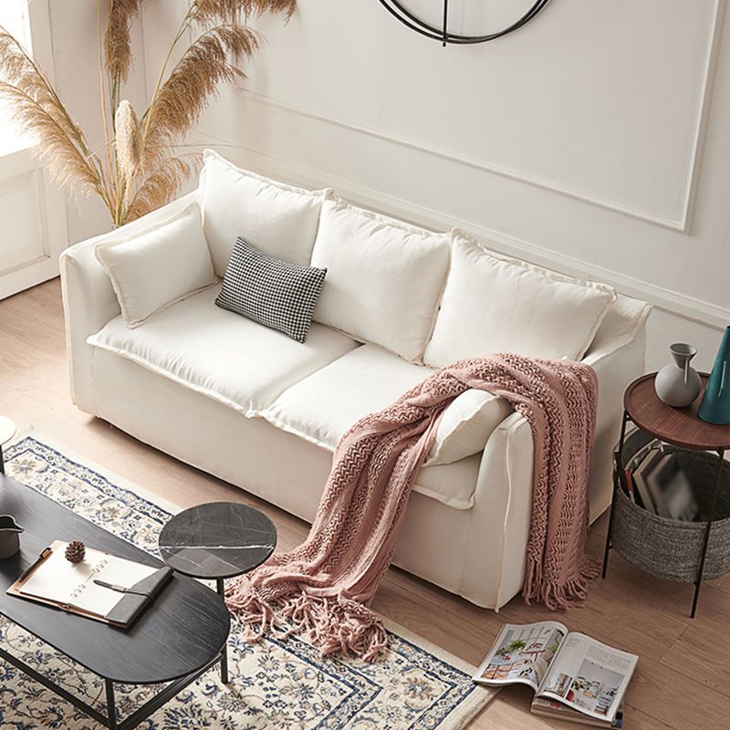 Contemporary Linen Couch Square Arm Settee with Slipcovered Pillows Clearhalo 'furn' 'furn_sofas' 'Furniture' 'furniture_sofas' 'Living Room Furniture' 'Sofa' 'sofas' 1200x1200_d941025f-13e1-487d-af64-55d04afbb206