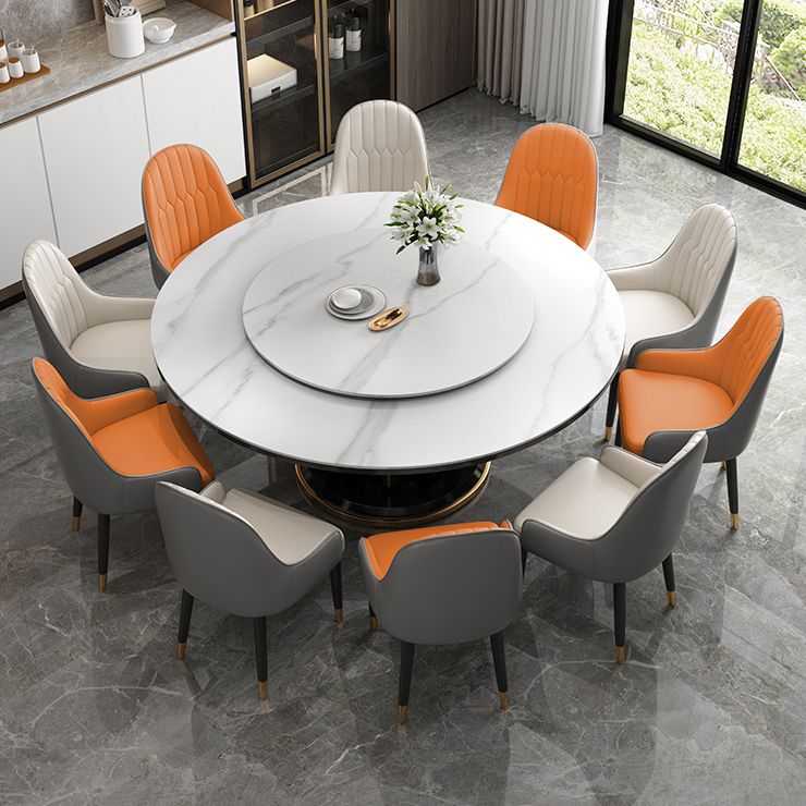 Mesa de comedor sencilla y moderna, mesa redonda con base de madera de caucho para comedor