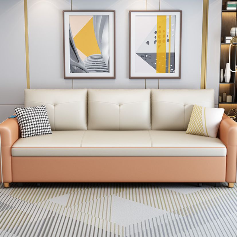 Sofá de durmiente moderno Blanco con almohada de almacenamiento Sofá de brazos cuadrados