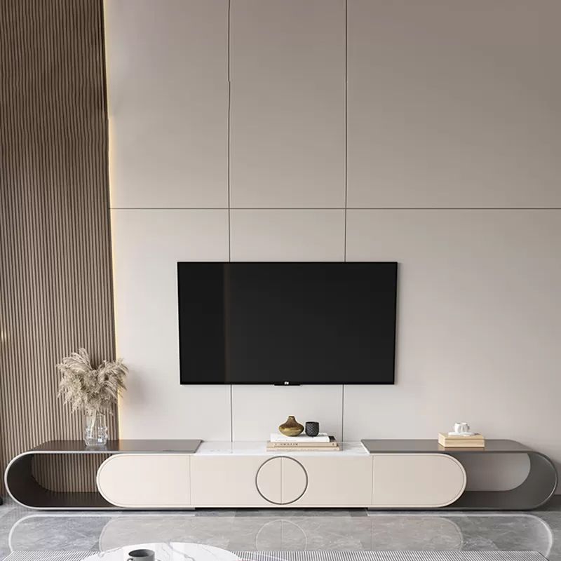 Glam Stone TV Console Media Console Open Storage Console with Drawer for Living Room Clearhalo 'furn' 'furn_tv_stands_entertainment_centers' 'Furniture' 'Living Room Furniture' 'TV Stands & Entertainment Centers' 'TV Stands & Media Storage Furniture' 'tv_stands_entertainment_centers' 1200x1200_d9497925-373c-47fc-ae8d-7d96ae28f0f1