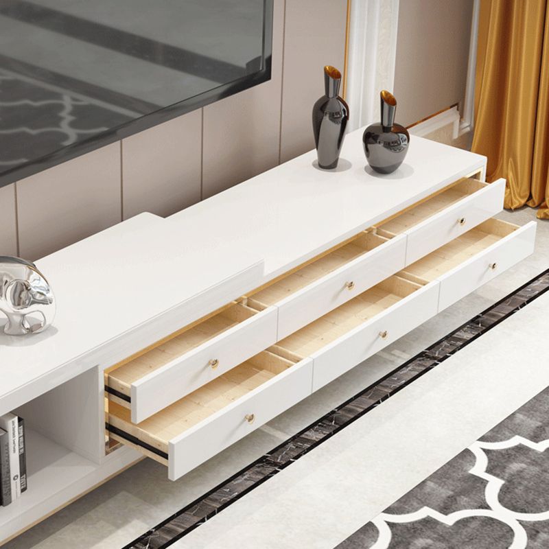 Glam – console sur pied en verre, tiroirs inclus, console multimédia avec pieds