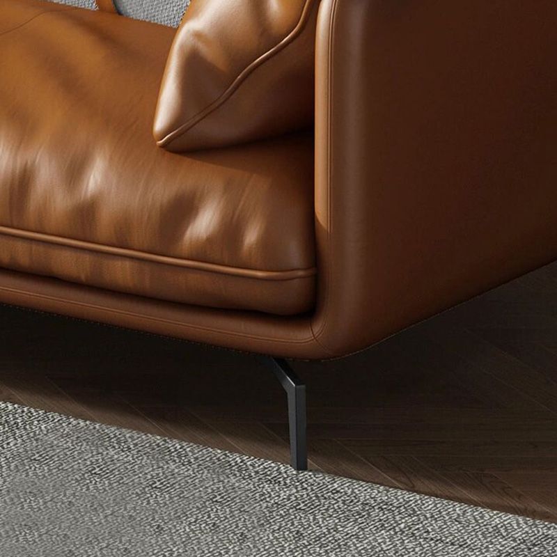 Contemporary Leathe Pillow Top Arm Sofa Set with Pillows in Brown