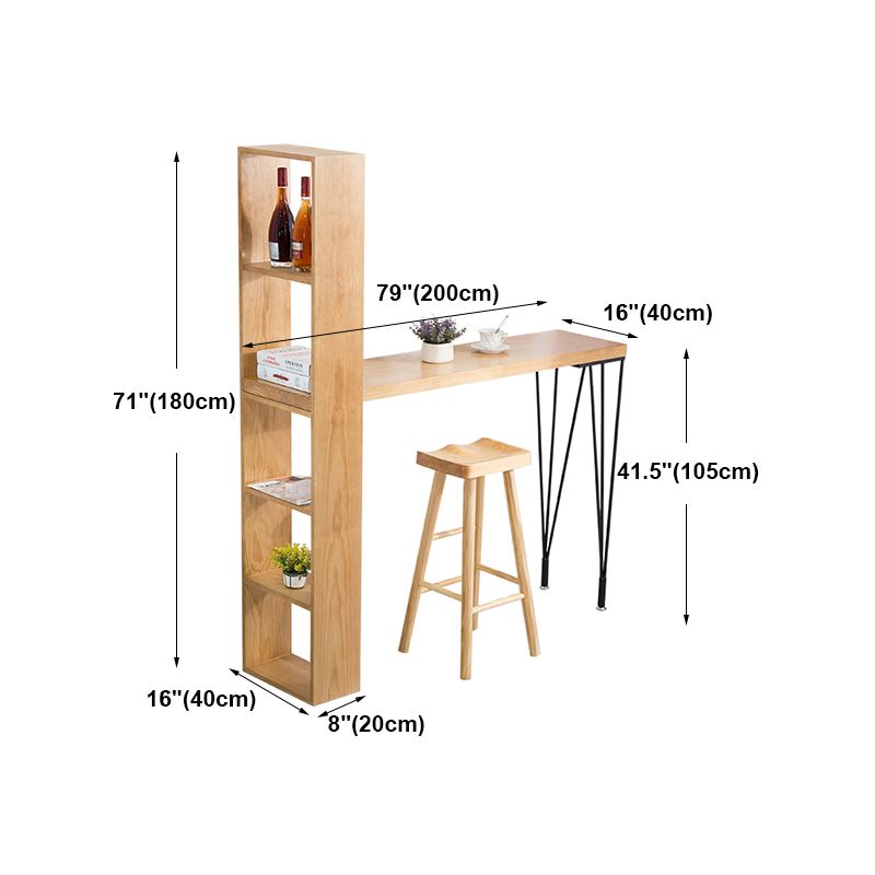 Modern Wood Natural Bistro Accent Dining Table Rectangle Bar Table with Wine Rack Clearhalo 'Bar Furniture' 'Bar Tables' 'bar_tables' 'furn' 'furn_bar_tables' 'Furniture' 'furniture_bar_tables' 'Kitchen & Dining Furniture' 'kitchen&dining_furn' 'kitchen' 1200x1200_d94bdc5a-461c-4789-853b-8c4433f63987