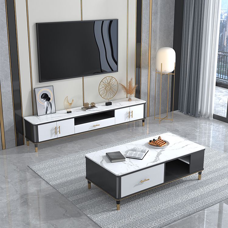 Glam Style TV Stand Stone Open Storage TV Console with Shelves Clearhalo 'furn' 'furn_tv_stands_entertainment_centers' 'Furniture' 'Living Room Furniture' 'TV Stands & Entertainment Centers' 'TV Stands & Media Storage Furniture' 'tv_stands_entertainment_centers' 1200x1200_d94cafc9-777f-4a4f-9c23-b7149e9ddedc