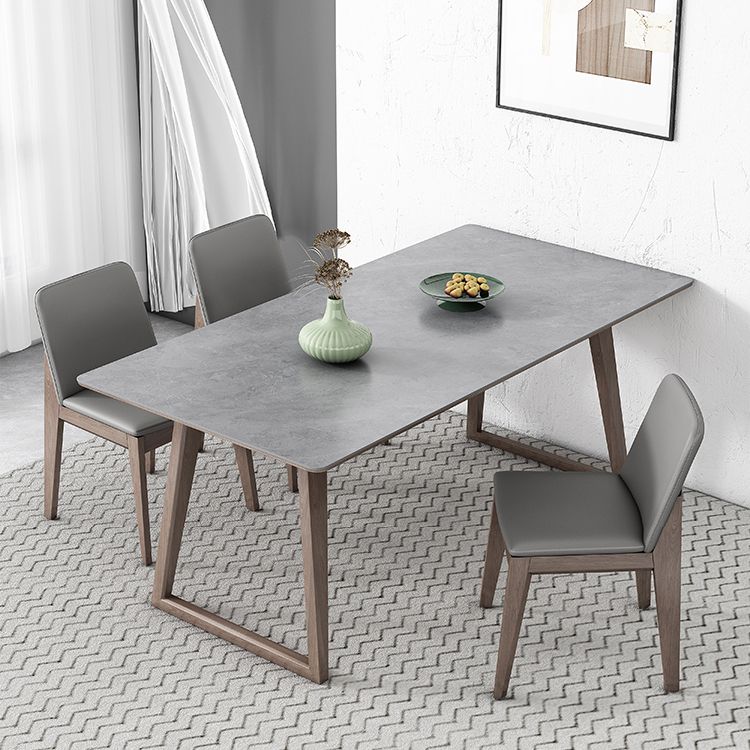 Mid-Century Modern Dining Table Gray Sintered Stone Dining Table with Wood Base Clearhalo ' dining_table' 'Dining Tables & Seating' 'Dining Tables' 'furn' 'furn_dining_table' 'Furniture' 'furniture_dining_table' 'Kitchen & Dining Furniture' 'kitchen&dining_furn' 'kitchen' 'kitchen_dining_table' 1200x1200_d9509608-9bbb-4229-8982-7db24ed95daa