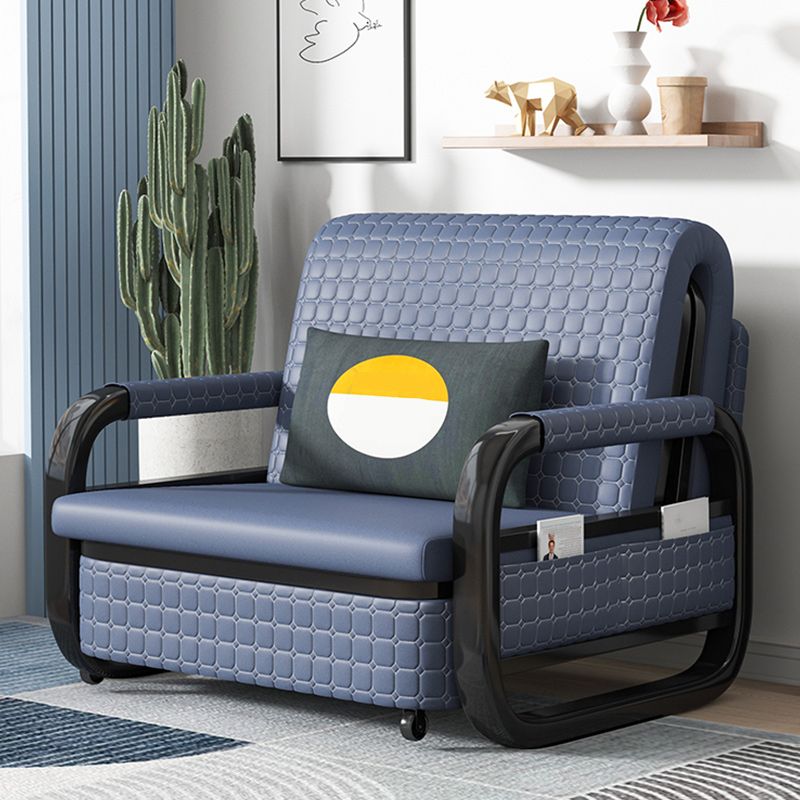 Modern Sofa Bed in Blue Faux Leather Futon And Mattress with Storage Clearhalo 'furn' 'furn_futons' 'Furniture' 'Futons & Daybeds' 'Futons' 'Living Room Furniture' 1200x1200_d956f608-678c-4040-9cea-c3ac613d28bc