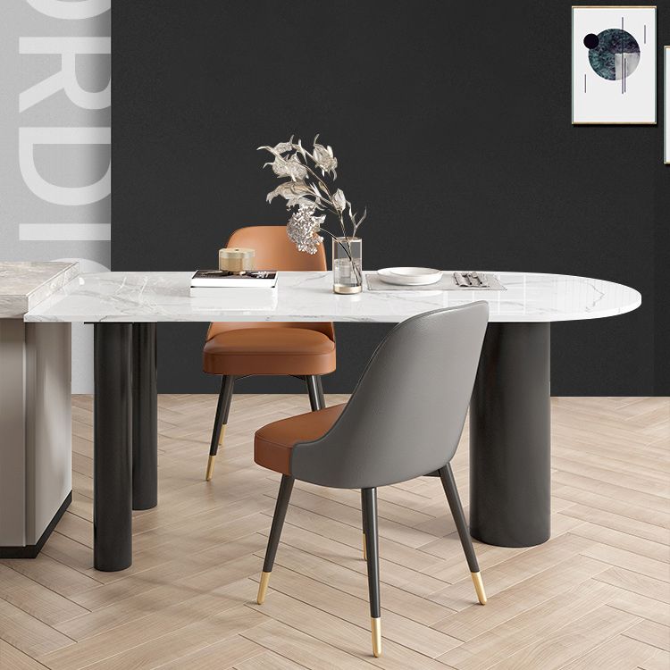 Mesa blanca de piedra sinterizada de forma libre para mesa de lujo de restaurante con 3 patas negras