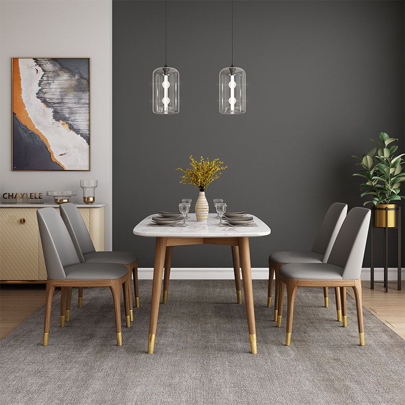 Stone Top Dining Table Mid-Century Modern Table with 4 Wood Legs Clearhalo 'Dining Tables & Seating' 'Dining Tables' 'dining_table' 'furn' 'furn_dining_table' 'Furniture' 'Kitchen & Dining Furniture' 1200x1200_d96a067e-5275-4f9e-96ce-e868464ed492