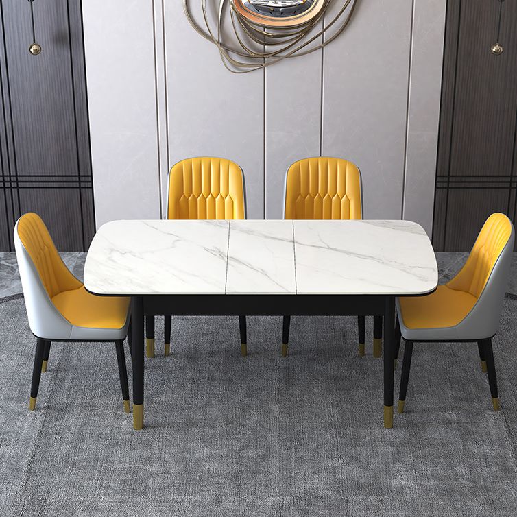 Contemporary Sintered Stone Top Extendable Dining Set Rectangle Kitchen Dining Set with 4 Legs Table Clearhalo 'Dining Room Sets' 'Dining Tables & Seating' 'dining_room_set' 'furn' 'furn_dining_room_set' 'Furniture' 'furniture_dining_room_set' 'Kitchen & Dining Furniture' 'kitchen&dining_furn' 'kitchen' 1200x1200_d96c3e56-891f-4fc6-ac01-b0630794101c