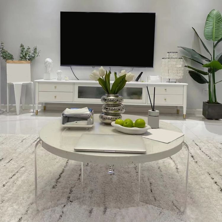Contemporary Round Terrazzo Coffee Table in White Acrylic Legs 1 Single Cocktail Table Clearhalo 'Coffee & Accent Tables' 'Coffee Tables' 'coffee_tables' 'furn' 'furn_coffee_tables' 'Furniture' 'Living Room Furniture' 1200x1200_d9768ab8-371c-4e51-b722-717a69f59a58