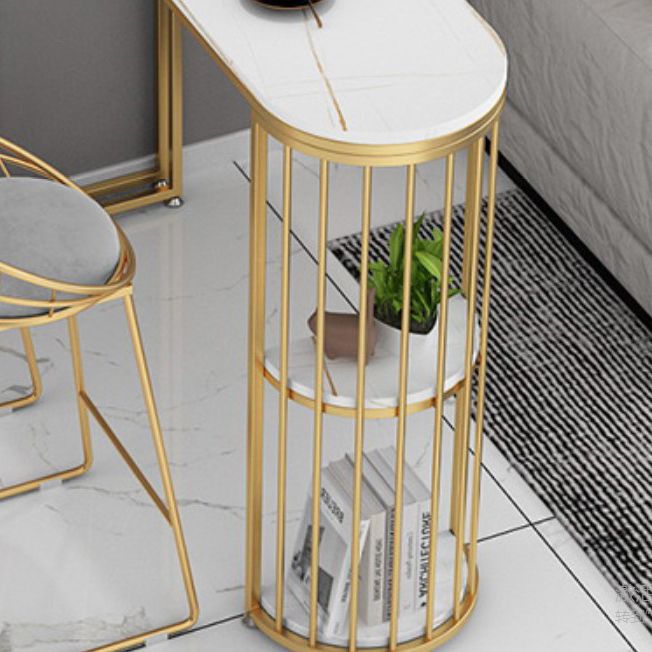 Glam Style Bar Table 42-inch Height Stone Top and Metal Base Bistro Storage Table Clearhalo 'Bar Furniture' 'Bar Tables' 'bar_tables' 'furn' 'furn_bar_tables' 'Furniture' 'furniture_bar_tables' 'Kitchen & Dining Furniture' 'kitchen&dining_furn' 'kitchen' 1200x1200_d9769855-38f9-429a-a867-ddba05619f30