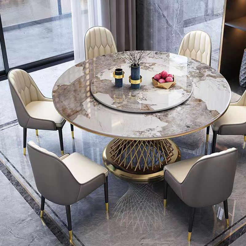 Round Turntable Dining Table Sintered Stone Dining Table for Home Clearhalo 'Dining Tables & Seating' 'Dining Tables' 'dining_table' 'furn' 'furn_dining_table' 'Furniture' 'Kitchen & Dining Furniture' 1200x1200_d97ad2dd-f6e7-41ed-9f60-d093d27053e6
