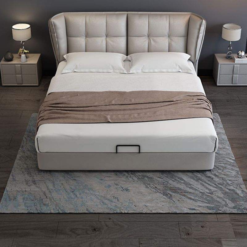 Modern Grey Wingback Bed with Rectangle Faux Leather Headboard Clearhalo 'Bedroom Furniture' 'Beds' 'furn' 'furn_beds' 'Furniture' 1200x1200_d97fa38a-1cd4-4526-9aa2-899034310d4a